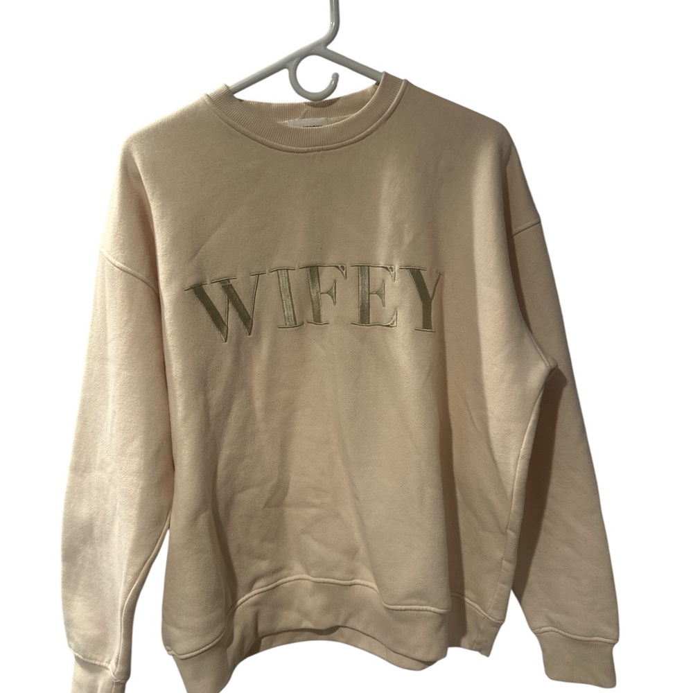 Cream Crew Neck Sweater with Ribbed Cuffs